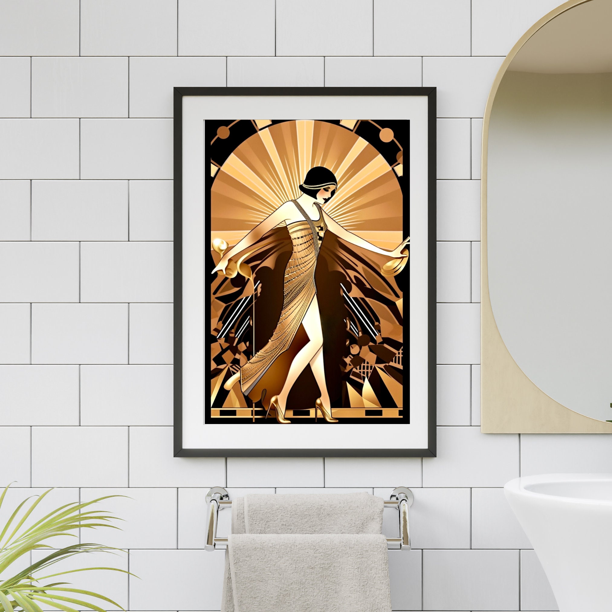 Vintage Glamour: Art Deco Flapper in Black and Gold Digital Art ...
