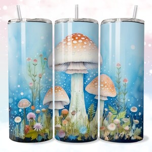 Fantasy Mushroom Watercolor Tumbler Wrap: Digital Download for 20 oz Tumbler Wrap, Sublimation Design, Fits Straight and Tapered Cups, PNG