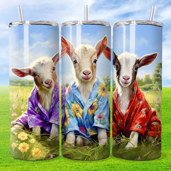 Three Baby Goats in Pajamas Tumbler Wrap: Digital Download - 20 oz Tumbler Wrap, Fits Straight and Tapered Cups, PNG, 300 DPI, Farm Animal