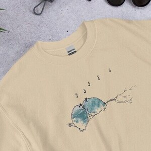 Singing Birds on a Tree Branch Baggy Oversized Sweatshirt Whistling Birds Bluebird Sweatshirt. Pullover Fall Shirt. Blue Birds.
