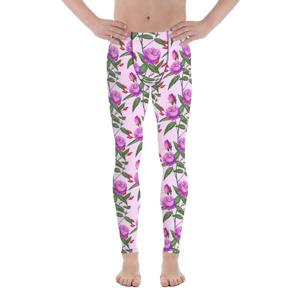 Groovy Flowers Yoga Leggings Women, 70s Retro Floral High Waisted Pants  Cute Printed Workout Gym Designer Tights