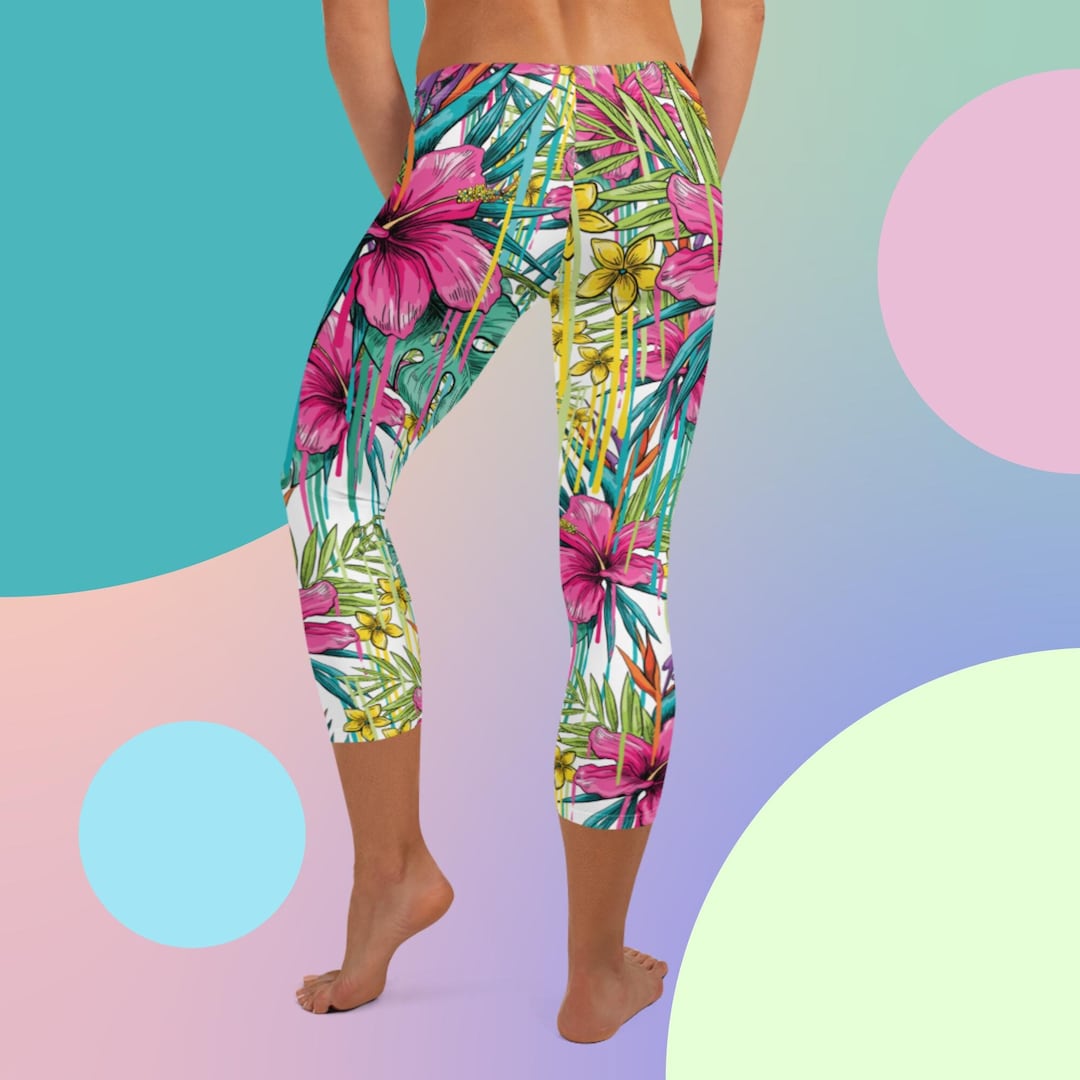 Floral Wild Drip Capri Leggings - Performance Activewear - DipaliZ