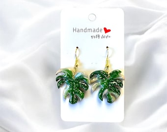 Handmade Thai Constellation Monstera Leaf Earrings: Plant Lover Gift