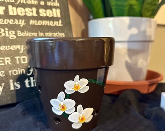 Orchid Painting on Terracotta Pot