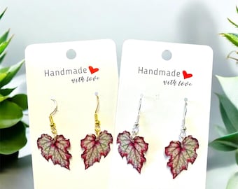 Handmade Begonia Leaf Earrings: Sterling Silver Plant Jewelry