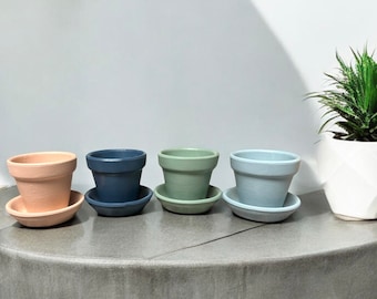 Hand Painted Terracotta Starter Plant Pot with Saucer - Please read description fully