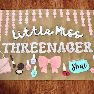 Customizable Little Miss Threenager Birthday Banner Backdrop