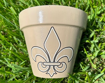 Hand Painted Fleur De Lis Terracotta Pot: New Orleans Saints Decor