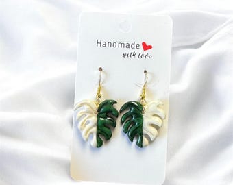 Handmade Half Moon Monstera Leaf Earrings: Plant Lover Gift