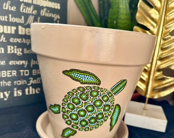 Sea Turtle Flower Pot | Sea Turtle Plant Pot | Hand Painted Terracotta Pot | Dot Painting | Summer | Gift | Customizable | Outdoor Decor