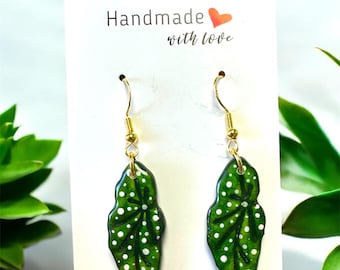 Handmade Begonia Maculata Clay Earrings: Hand-Painted Plant Jewelry