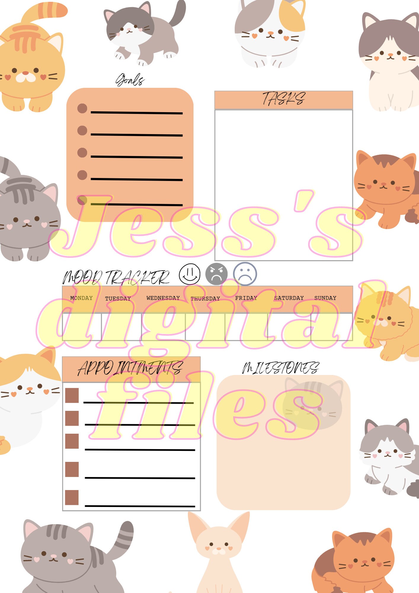 Korean Cute Cat Family Schedule Personal Planner Organizer Small