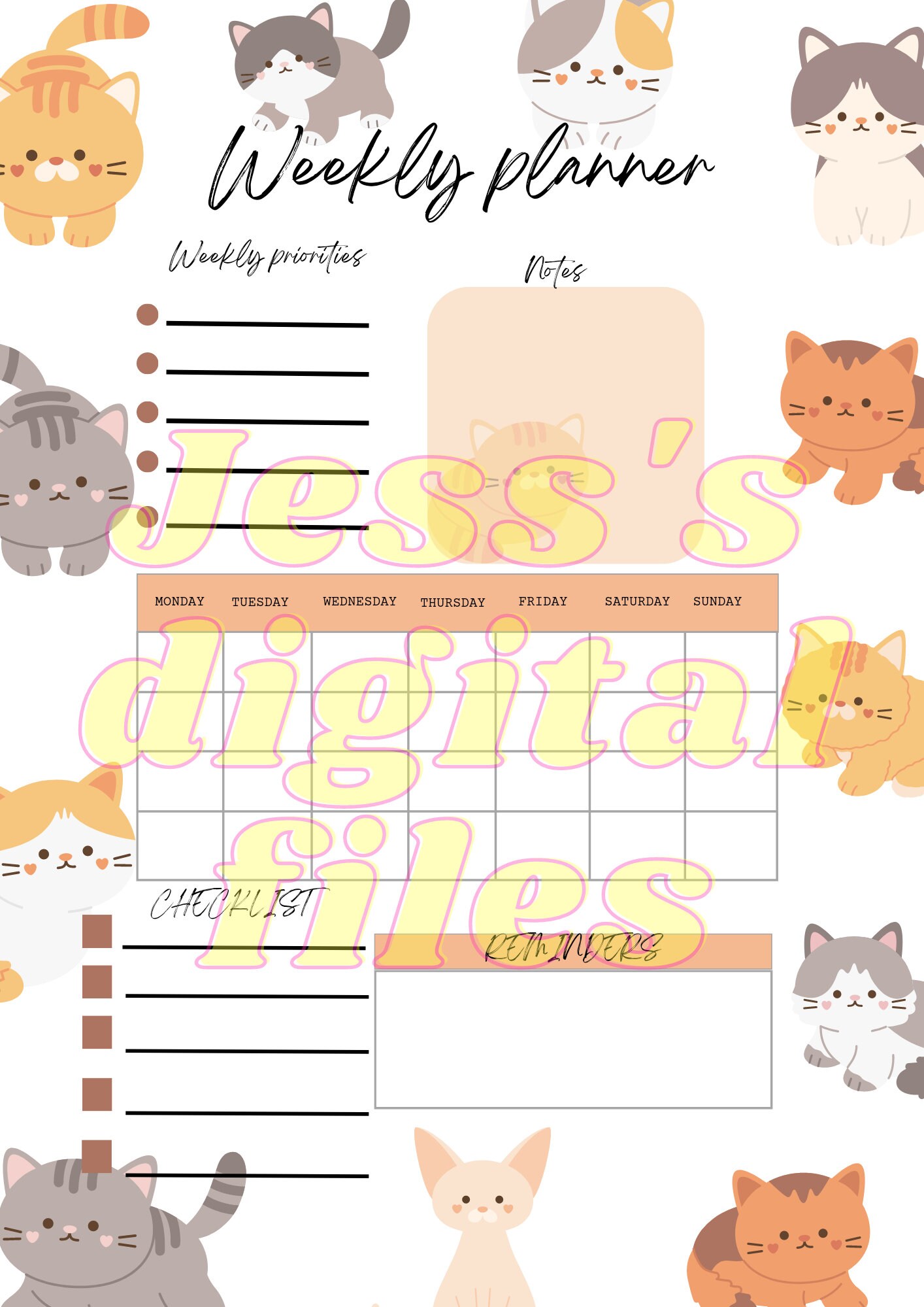 Premium Vector  Cute cat planner template to do list with cat theme