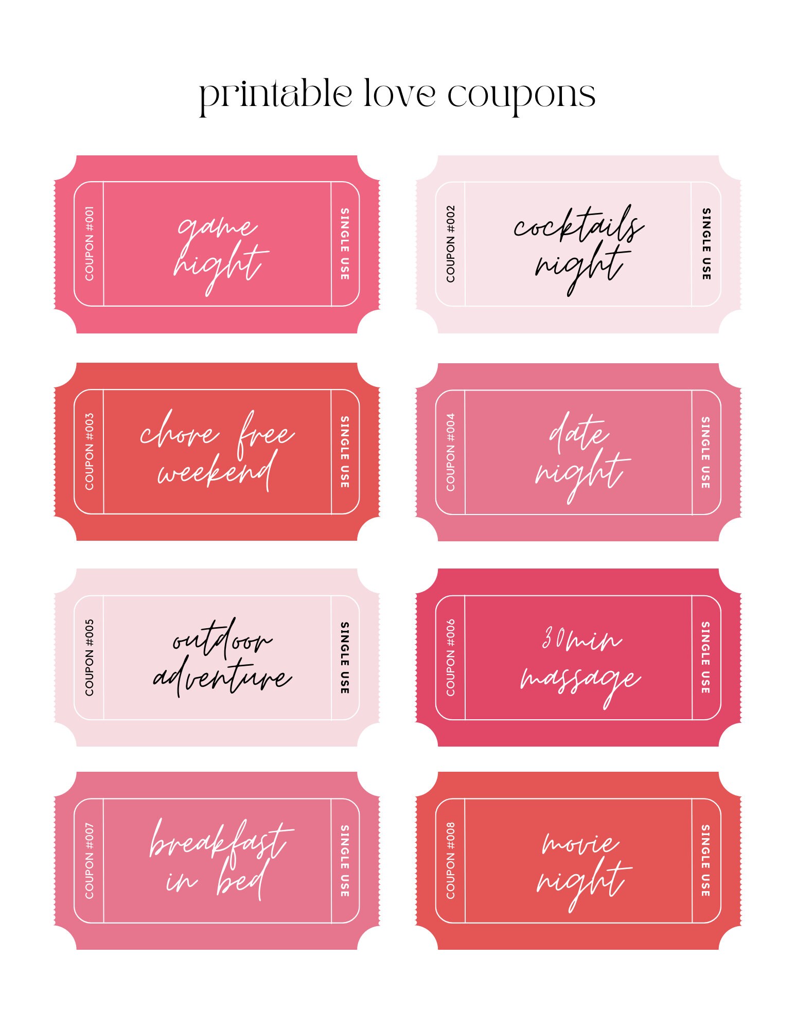Printable Download Love Coupons Date Night Printable Love Coupons