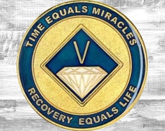 Médaillon pièce bleu/or NA | Jetons Narcotiques Anonymes | Pièces de récupération | Jetons d'anniversaire NA | Programme en 12 étapes Cadeaux et jetons