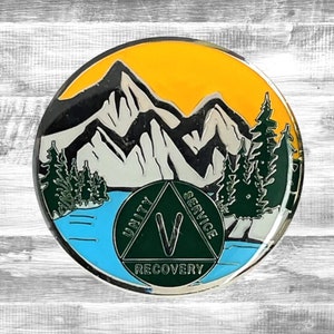 AA Mountain Anniversary Recovery Coin Medallion | Alcoholics Anonymous Recovery Gifts | AA Birthday Token | 12 Step Program