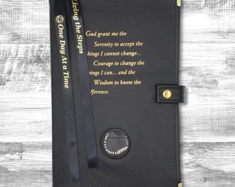 AA Genuine Leather Big Book and 12n12 LARGE PRINT Double Book Cover | Serenity Prayer/Coin holder | Bookcover | Alcoholics Anonymous Gifts