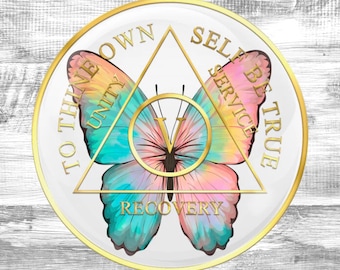 Médaillon anniversaire AA : pièce papillon sérénité, plaqué or