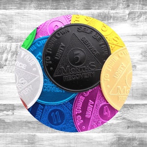 AA Aluminum Meeting Month Chips | Alcoholics Anonymous Recovery Medallion | Birthday Token Chips