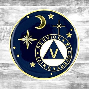 AA Birthday Coin Moon and Stars Medallion | Alcoholics Anonymous Recovery Coin | AA Birthday Token | 12 Step Program Sobriety Gifts