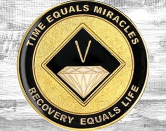Médaillon NA noir/or | Jetons Narcotiques Anonymes | Pièces de récupération | Cadeaux d'anniversaire NA | Programme en 12 étapes
