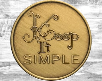 Pièce de monnaie en bronze antique Keep it simple | Médaillon des Alcooliques anonymes | Jetons AA