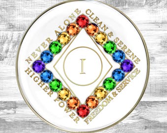 Médaillon de cristal NA Clean Time : jeton de récupération LGBT arc-en-ciel de stupéfiants anonymes