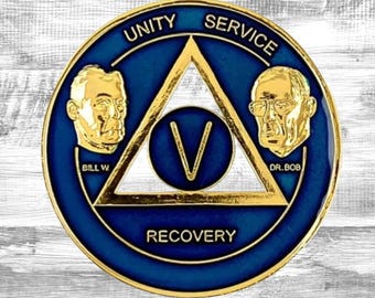 Médaillon émaillé bleu Bill & Bob AA | Pièce de récupération d'anniversaire