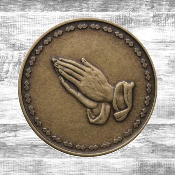 Praying Hands Bronze Coin | Alcoholics Anonymous Medallion | AA Token Chips | Affirmation Tokens