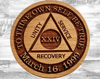 Pièce de récupération d'anniversaire en bois personnalisée AA | Médaillon AA | Jetons de sobriété personnalisés | Cadeaux en 12 étapes