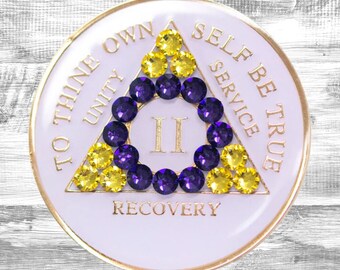 Médaillon drapeau intersexe en cristal LGBTQ blanc anniversaire des AA | Alcooliques anonymes | Jetons d'anniversaire | Cadeaux du programme en 12 étapes