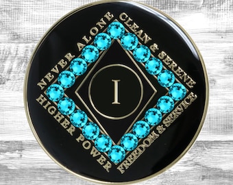 Médaillon pièce de monnaie en cristal de zirconium NA Clean Time | Jeton de récupération de stupéfiants anonymes | 12 étapes anniversaire de la sobriété NA