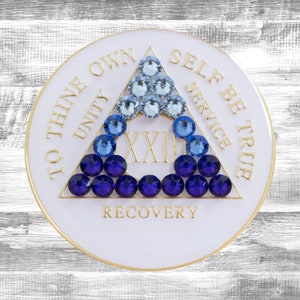 AA Anniversary White Blue Transition Coin Medallion | Alcoholics Anonymous Coin | AA Birthday Token | Recovery Gifts