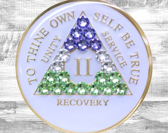 Médaillon en cristal blanc LGBTQ anniversaire des AA | Alcooliques anonymes | Jetons d'anniversaire | Cadeaux du programme en 12 étapes