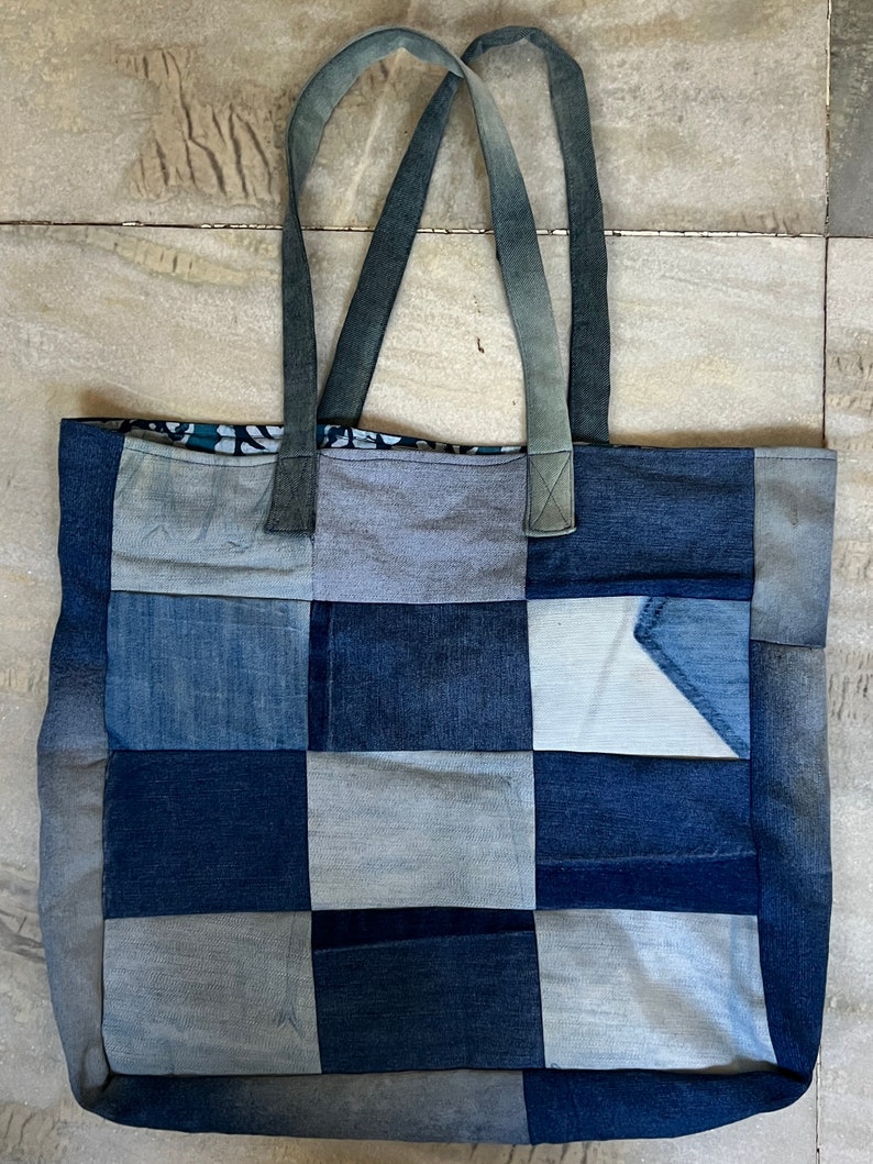 Upcycled Patch Tote - Denim With Various Fabric Combinations - Etsy
