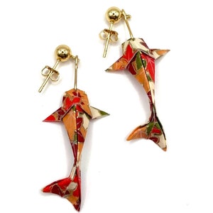 Orecchini origami giapponesi Koi, placcati in oro 18 carati, resistenti all'acqua, carta Chiyogami di alta qualità, argento sterling 925, la migliore idea regalo per il compleanno