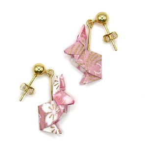 Orecchini origami a forma di coniglietto giapponese, placcati in oro 18 carati, resistenti all'acqua, carta Chiyogami di alta qualità, argento sterling 925, regalo di Pasqua