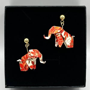 NUOVO! Orecchini origami a forma di elefante, placcati in oro 18 carati, resistenti all'acqua, carta Chiyogami di alta qualità, argento 925, idea regalo di compleanno, boho