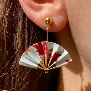 Orecchini origami a ventaglio giapponese, placcati in oro 18 carati, resistenti all'acqua, carta Chiyogami di alta qualità, argento sterling 925, la migliore idea regalo per il compleanno