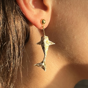 Orecchini origami giapponesi Koi, placcati in oro 18 carati, resistenti all'acqua, carta Chiyogami di alta qualità, argento sterling 925, la migliore idea regalo per il compleanno