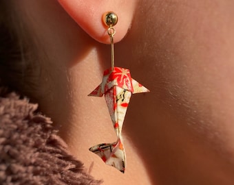 Pendientes de origami KOI / Plata 925, resistentes al agua, papel japonés de alta calidad, plata y oro, regalo de Navidad para ella