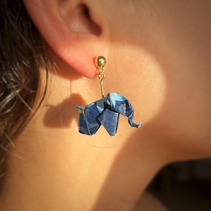 NUOVO! Orecchini origami a forma di elefante, placcati in oro 18 carati, resistenti all'acqua, carta Chiyogami di alta qualità, argento 925, idea regalo di compleanno, boho