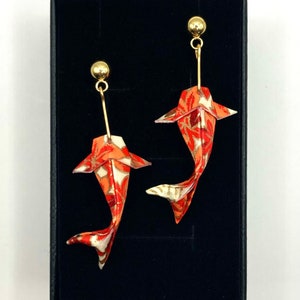 Orecchini origami giapponesi Koi, placcati in oro 18 carati, resistenti all'acqua, carta Chiyogami di alta qualità, argento sterling 925, la migliore idea regalo per il compleanno