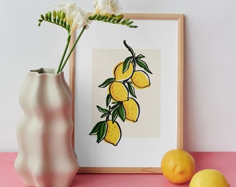 Lámina con estampado de limonero, decoración botánica para la pared de la cocina, póster imprimible de cítricos (descarga digital)