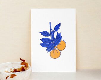 Orange Citrus Print, Kitchen Fruit Wall Art, Botanical Illustration Poster, Printable Download