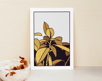 Ficus Elastica Plant Print, Boho Tropical Wall Art (Digital Download)