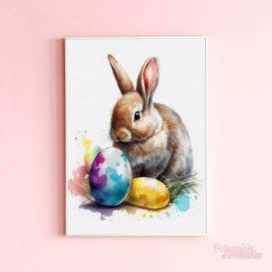 Lapins de décoration de Pâques, cadeaux de Pâques pour les filles, cartes de Pâques imprimables, Art mural de pépinière de ferme, aquarelle de lapin, décor de printemps 2023, Pâques