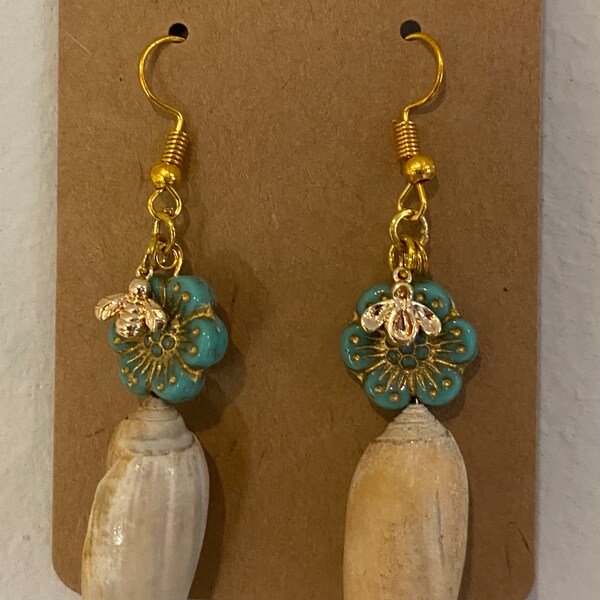 Tybee Olive shell with Czech bead earrings