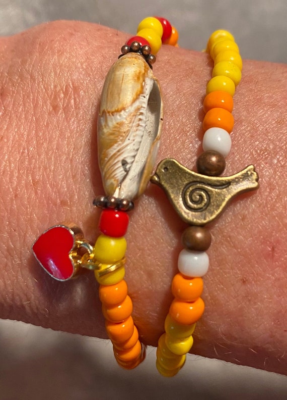 Handcrafted Beaded Bracelet - Red, Yellow, Orange Sunset Harmony Beaded Bracelet – Bold Red, Orange, Yellow  main image 2