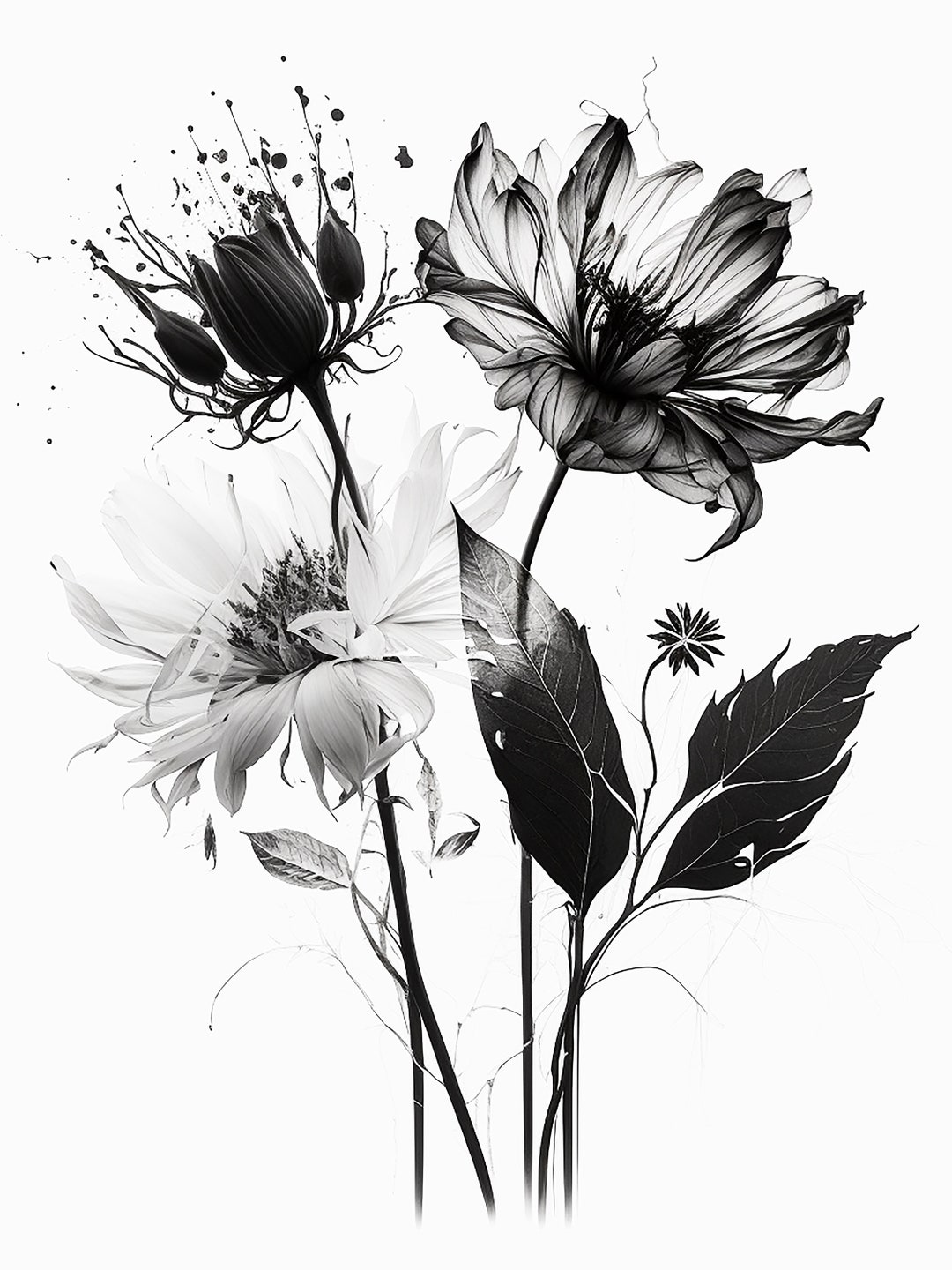 Black and White Flowers Printable Botanicals in Black and White Wall